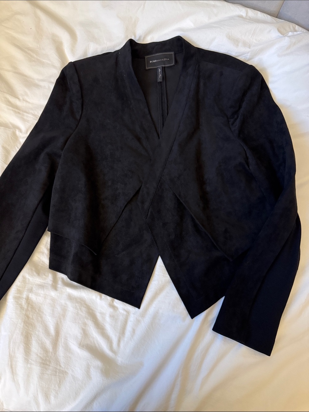 BCBGMaxAzria Black Suede-Front Cropped Blazer